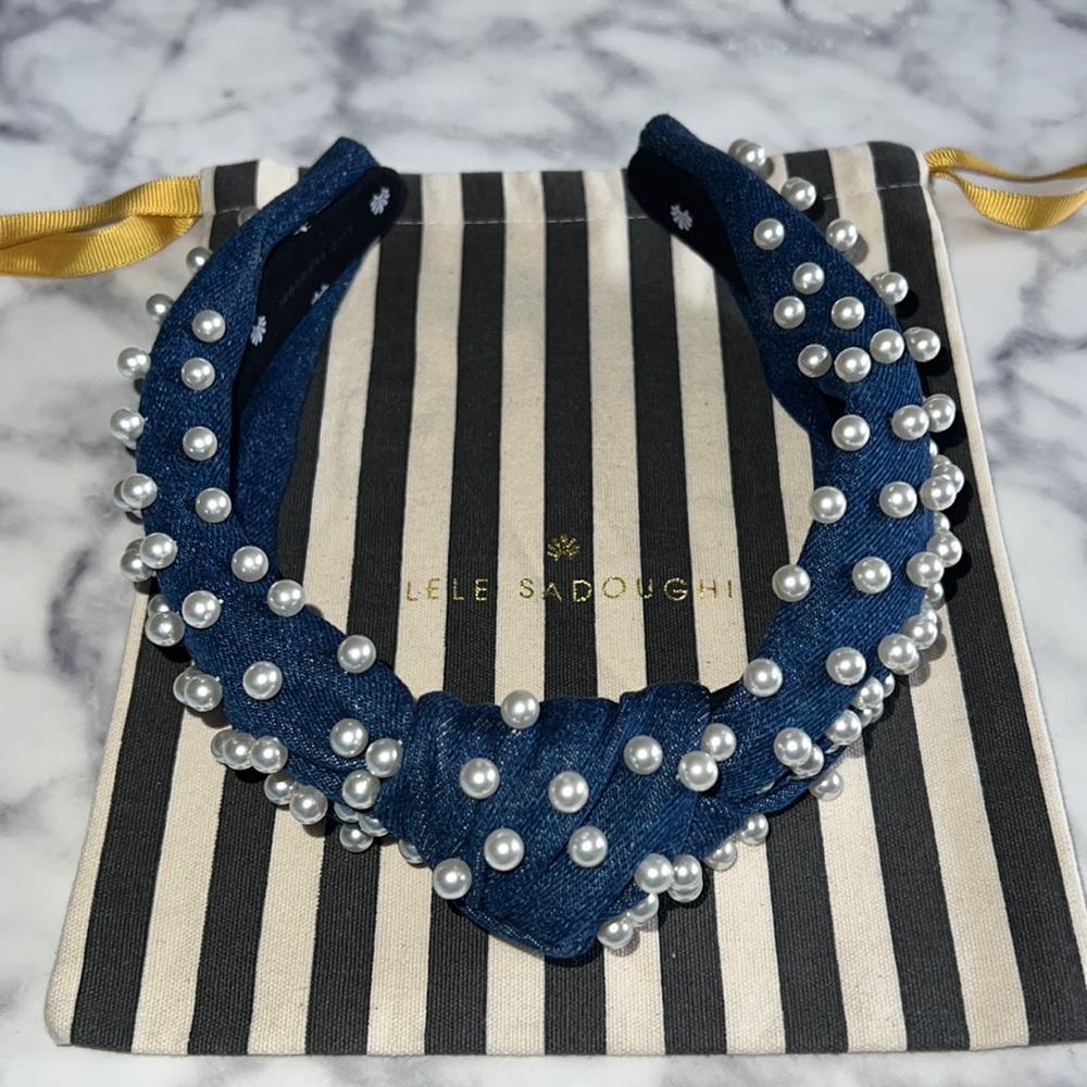 Lele Sadoughi Denim Pearl Headband